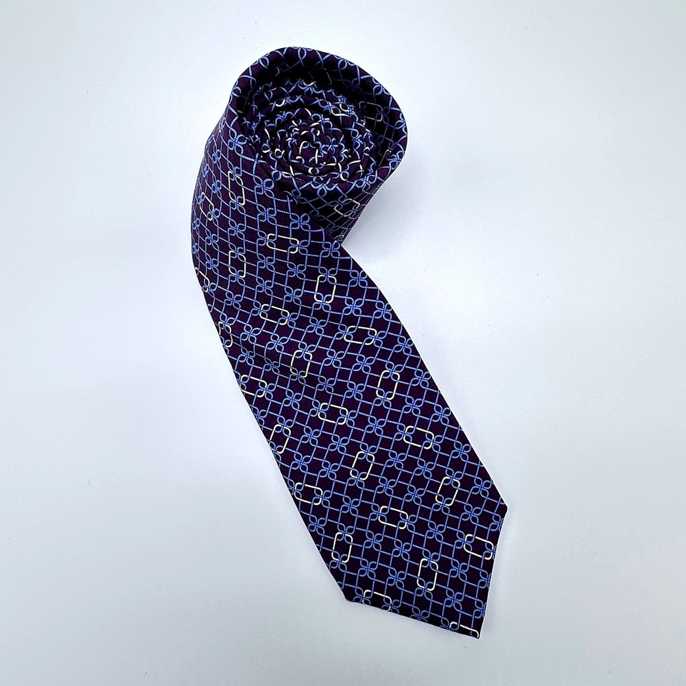 Brooks Brothers Mens Purple Silk Geometric Chain Link Necktie Made in USA‎ Italy